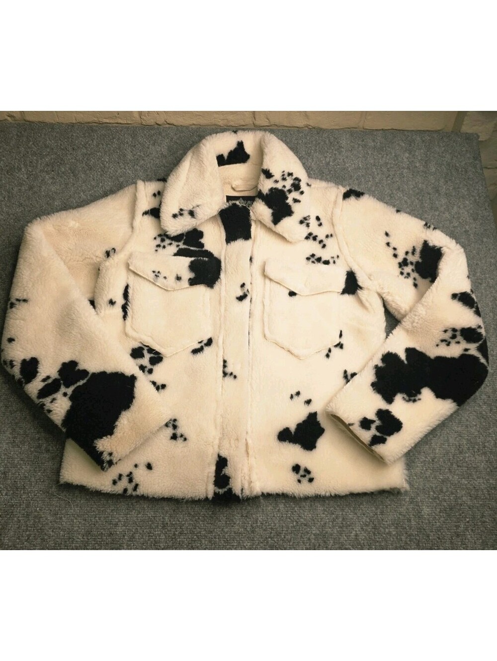 Powder River Outfitters Cow Print Jacket Women M Berber Fleece Panhandle Western